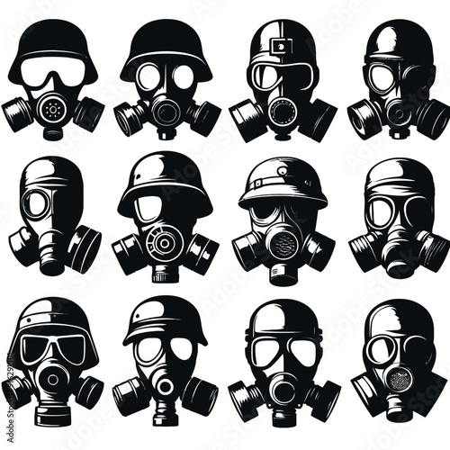 shiloutte Military Gas mask set vector illustration photo