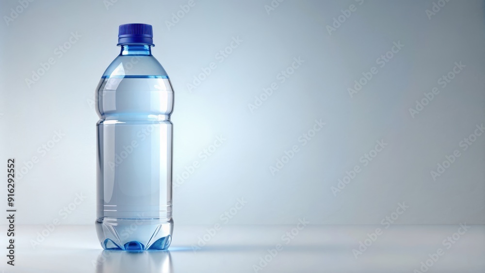 Clear plastic bottle of water with a blue label, hydration, drink, refreshment, plastic, liquid, clean,beverage, purified, pure Clear plastic bottle of water with a blue label, hydration, drink, refreshment, plastic, liquid, clean,beverage, purified, pure