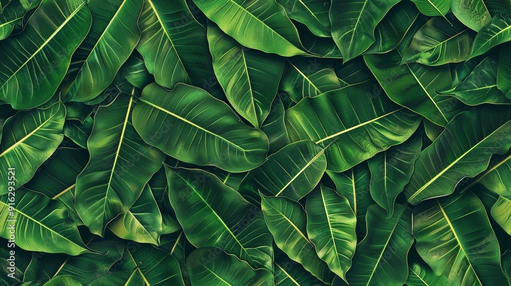 Obraz premium Background of green tropical banana leaves. Nature leaves, green tropical forest.