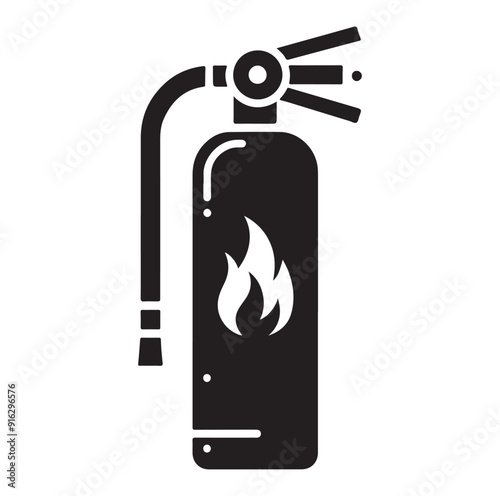 Minimal Fire Extinguisher Black Silhouette Vector.