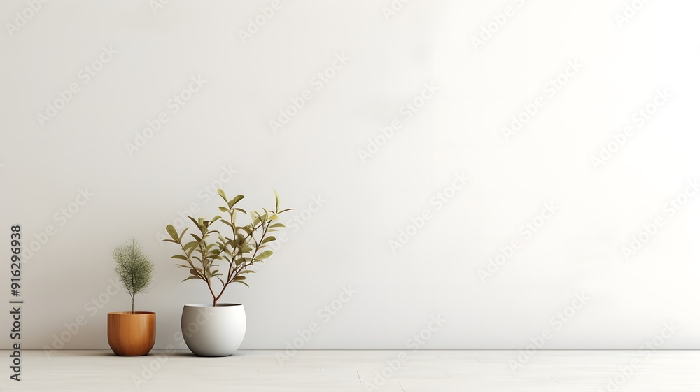 Minimalist space with a small potted plant on a white background
Minimalist space with a small potted plant on a white background