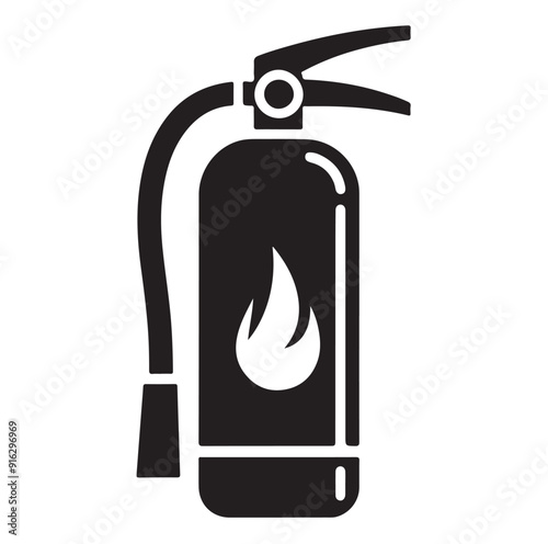 Minimal Fire Extinguisher Black Silhouette Vector.
