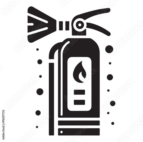 Minimal Fire Extinguisher Black Silhouette Vector.