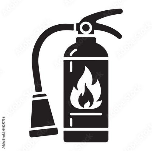 Minimal Fire Extinguisher Black Silhouette Vector.