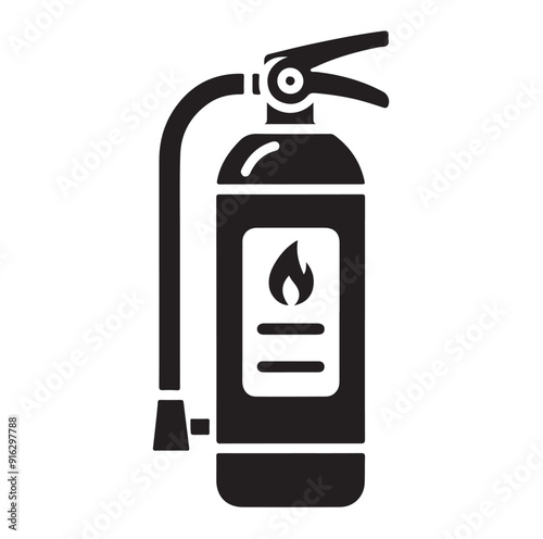 Minimal Fire Extinguisher Black Silhouette Vector.