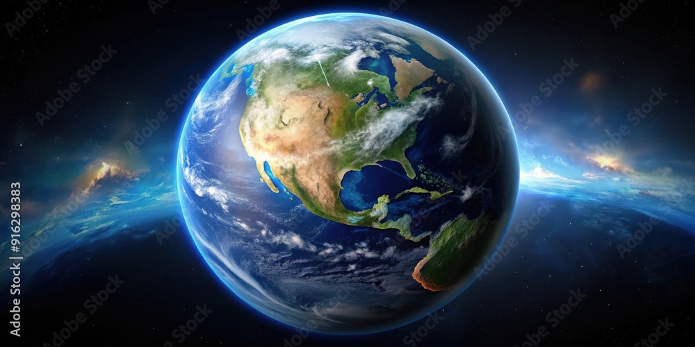 Obraz premium Planet Earth seen from space, Earth, planet, space, view, global, atmosphere, satellite, orbit, blue, green, majestic