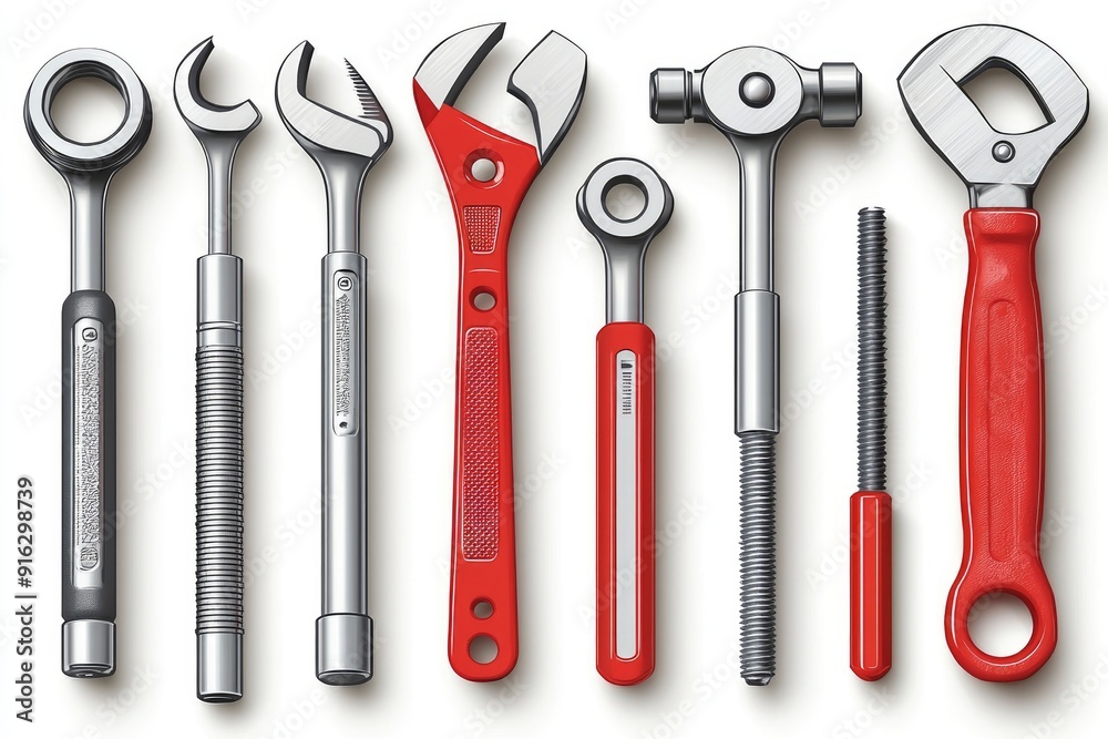 Set of Hand Tools on White Background Set of Hand Tools on White Background