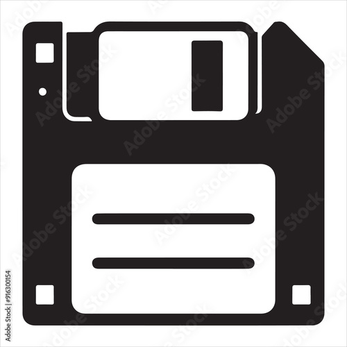 Floppy disk icon silhouette vector. Save icon illustration