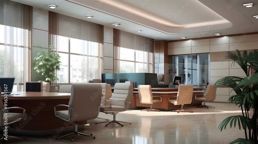 Spacious Office with Contemporary Red and White Furniture Spacious Office with Contemporary Red and White Furniture