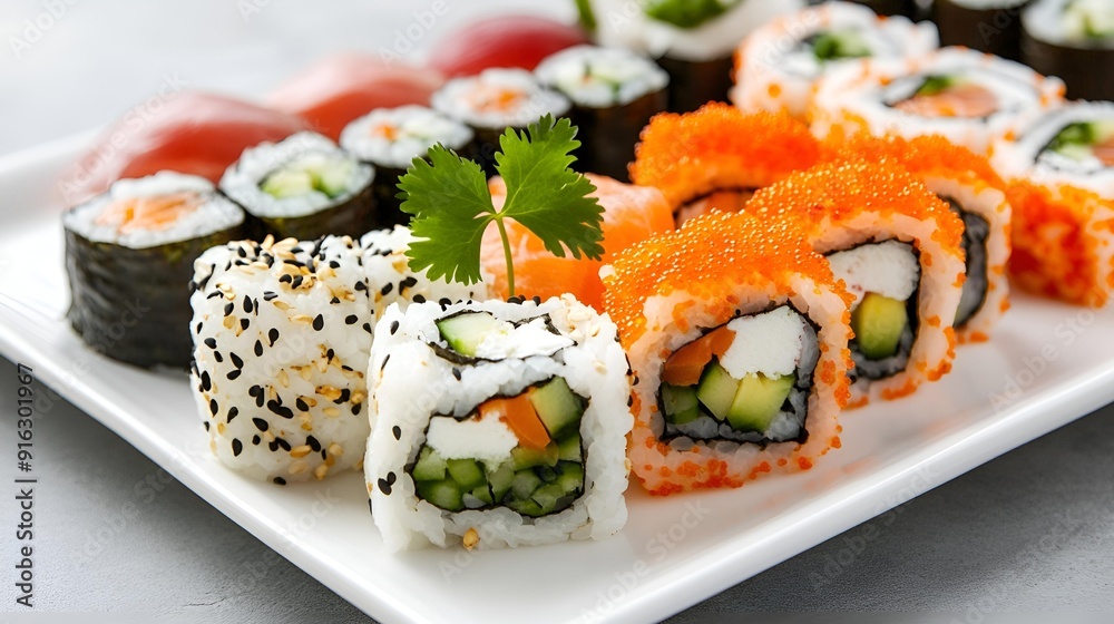 How about this: A delicious sushi roll on a plate with chopsticks, showcasing a fresh and healthy Japanese meal How about this: A delicious sushi roll on a plate with chopsticks, showcasing a fresh and healthy Japanese meal