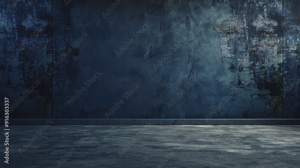 Navy wall in a vacant space with a cement floor Navy wall in a vacant space with a cement floor