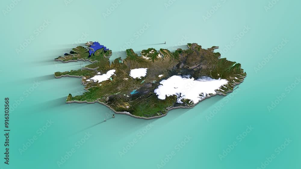 Iceland Map Animation.  3d animation of Iceland map