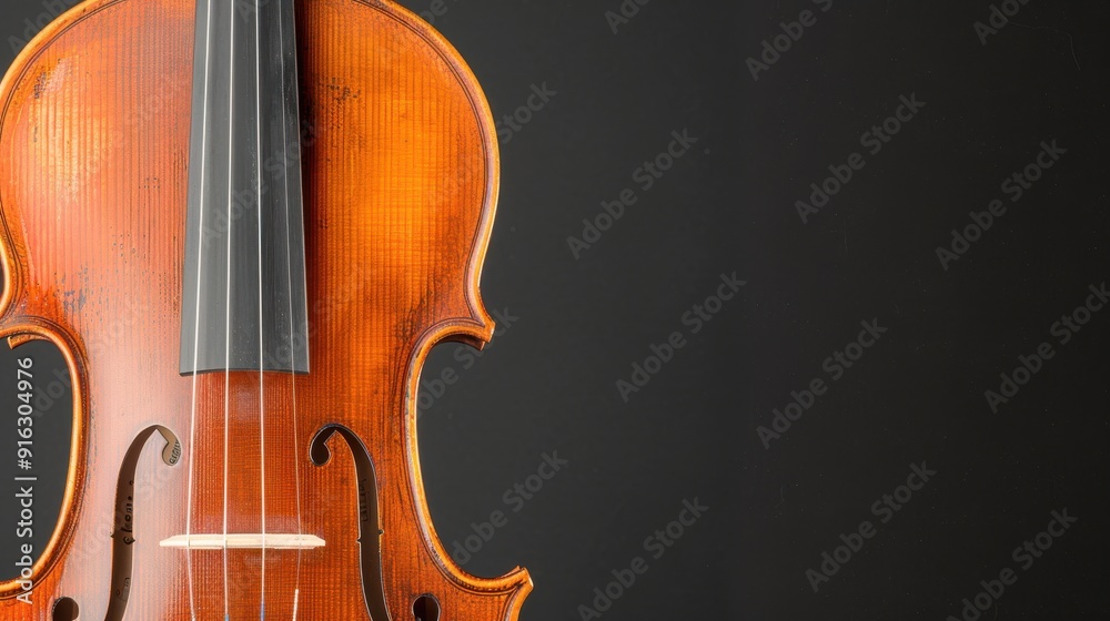 Detailed Close-up of Violin F-Hole with Wood Grain and Varnish, Floating Dust Particles in Sunlight Shaft - High Dynamic Range Shot with Copy Space Detailed Close-up of Violin F-Hole with Wood Grain and Varnish, Floating Dust Particles in Sunlight Shaft - High Dynamic Range Shot with Copy Space