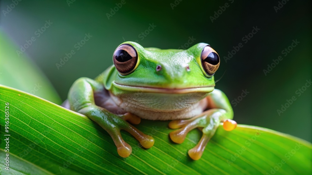Green tree frog with bulging eyes camouflaged on a leaf, frog, tree frog, green, bulging eyes, amphibian, wildlife, nature Green tree frog with bulging eyes camouflaged on a leaf, frog, tree frog, green, bulging eyes, amphibian, wildlife, nature