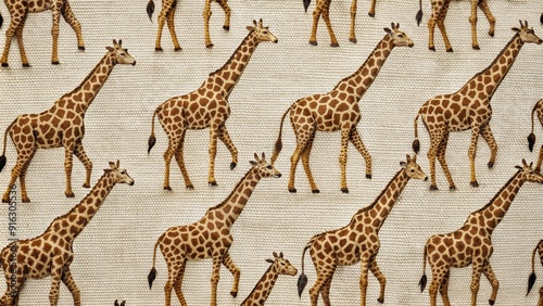 Close-up of a detailed giraffe pattern on a textile fabric, giraffe, texture, pattern, fabric, close-up, detailed, animal