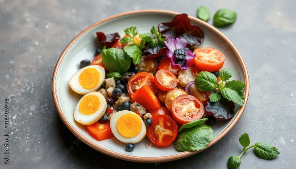 Fresh Salad with Cherry Tomatoes, Eggs and Herbs. Fresh Salad with Cherry Tomatoes, Eggs and Herbs.