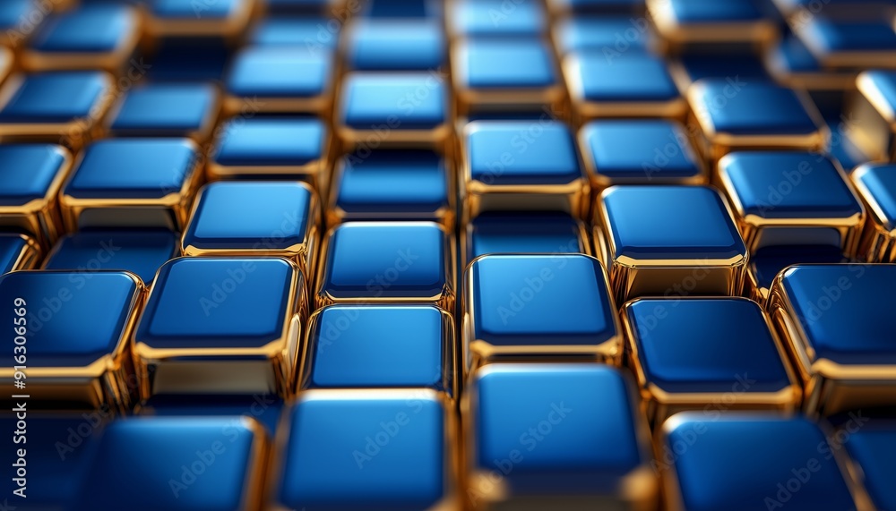 Abstract Pattern of Blue and Gold Shiny Cubes Abstract Pattern of Blue and Gold Shiny Cubes