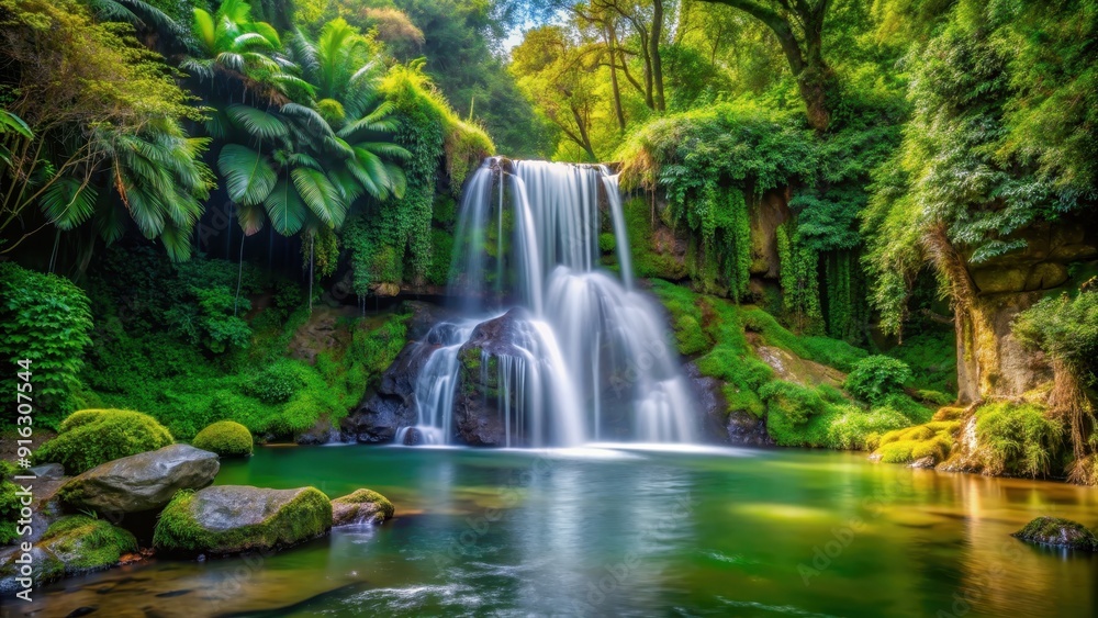 A serene, peaceful waterfall surrounded by lush greenery, inspiring peace and tranquility , Waterfall, Serene, Peaceful, Lush A serene, peaceful waterfall surrounded by lush greenery, inspiring peace and tranquility , Waterfall, Serene, Peaceful, Lush