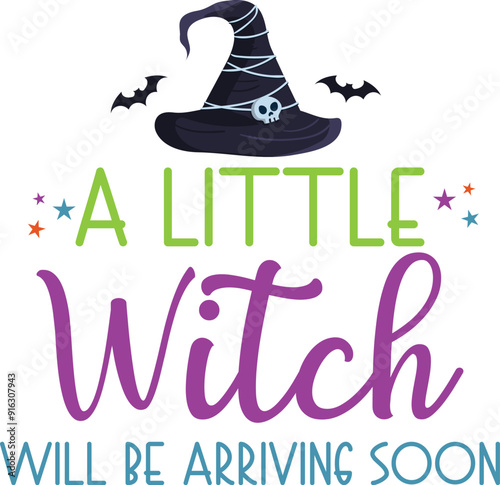 A little witch will be arriving T-Shirt, Coquette Halloween, Halloween Quotes, 
Fall Design, Spooky Season, Pumpkin T-shirt, October T-shirt, Funny Halloween Shirts, Cut File For Cricut And Silhouette