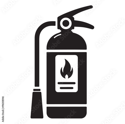 Minimal Fire Extinguisher Black Silhouette Vector.