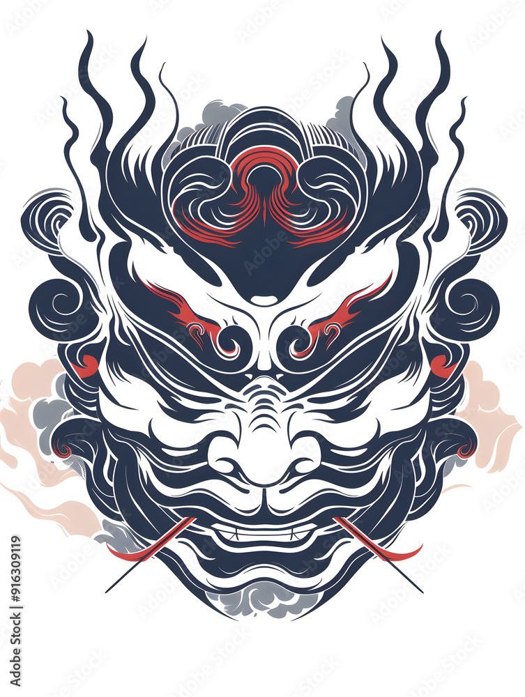 Obraz premium Kabuki Mask traditional tattoo illustration