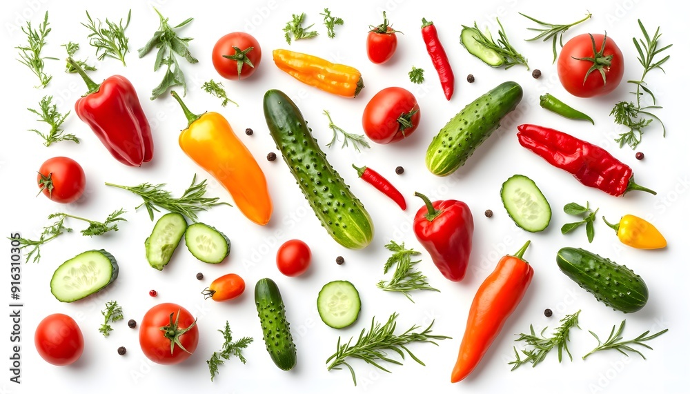 Fresh Vegetables and Herbs on White Background Illustration Fresh Vegetables and Herbs on White Background Illustration