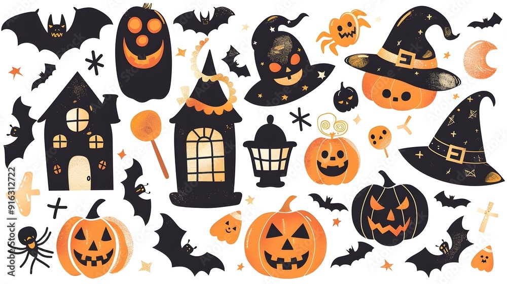 Spooky Halloween Crafts for Kids Cute Cartoon Icons and on White Background Spooky Halloween Crafts for Kids Cute Cartoon Icons and on White Background