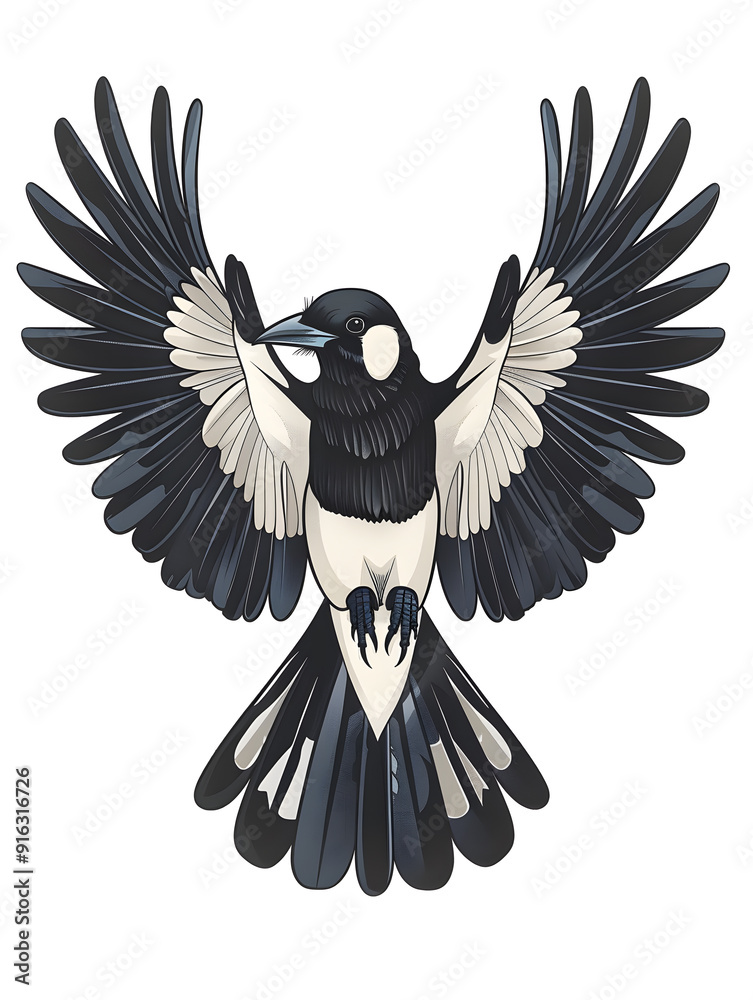 Obraz premium Magpie Bird traditional tattoo illustration