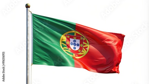 National flag of Portugal isolated on white background, Portugal, flag, national symbol, red and green