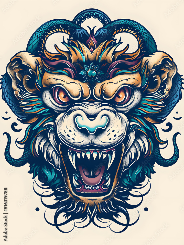Monkey Head traditional tattoo illustration Monkey Head traditional tattoo illustration