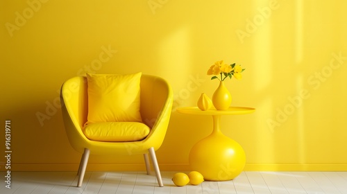 Minimalist composition of yellow objects on a yellow background