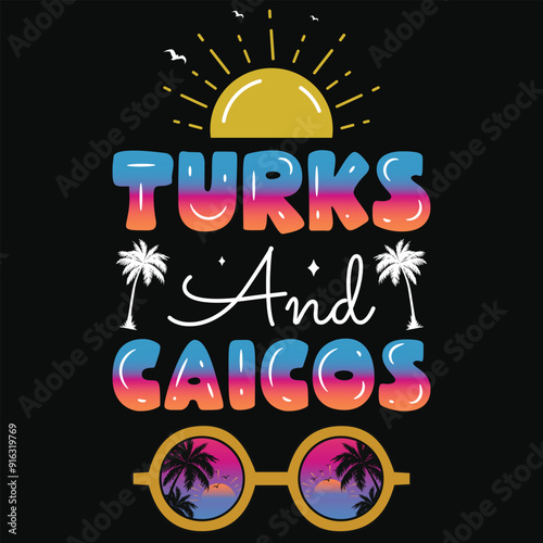 Turks and caicos summer surfing sea beach typography or graphics tshirt design