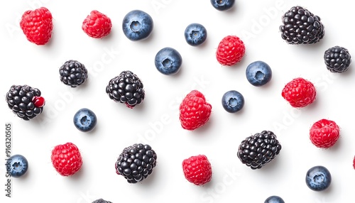 Fresh Berries Scattered on White Background - Photo