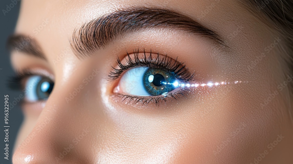 Obraz premium Close up Woman with Glowing Hair Follicles for Healthy Lifestyle Concept