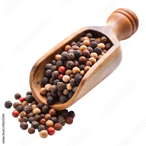 Spices in a wooden shaker on transparent background