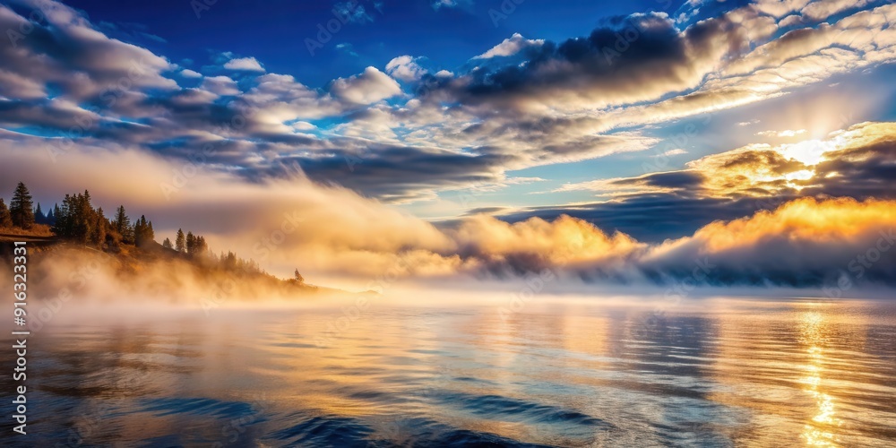Obraz premium Mystical fog rolling in over the calm sea, creating a dreamy and serene atmosphere, fog, sea, misty, tranquil, peaceful