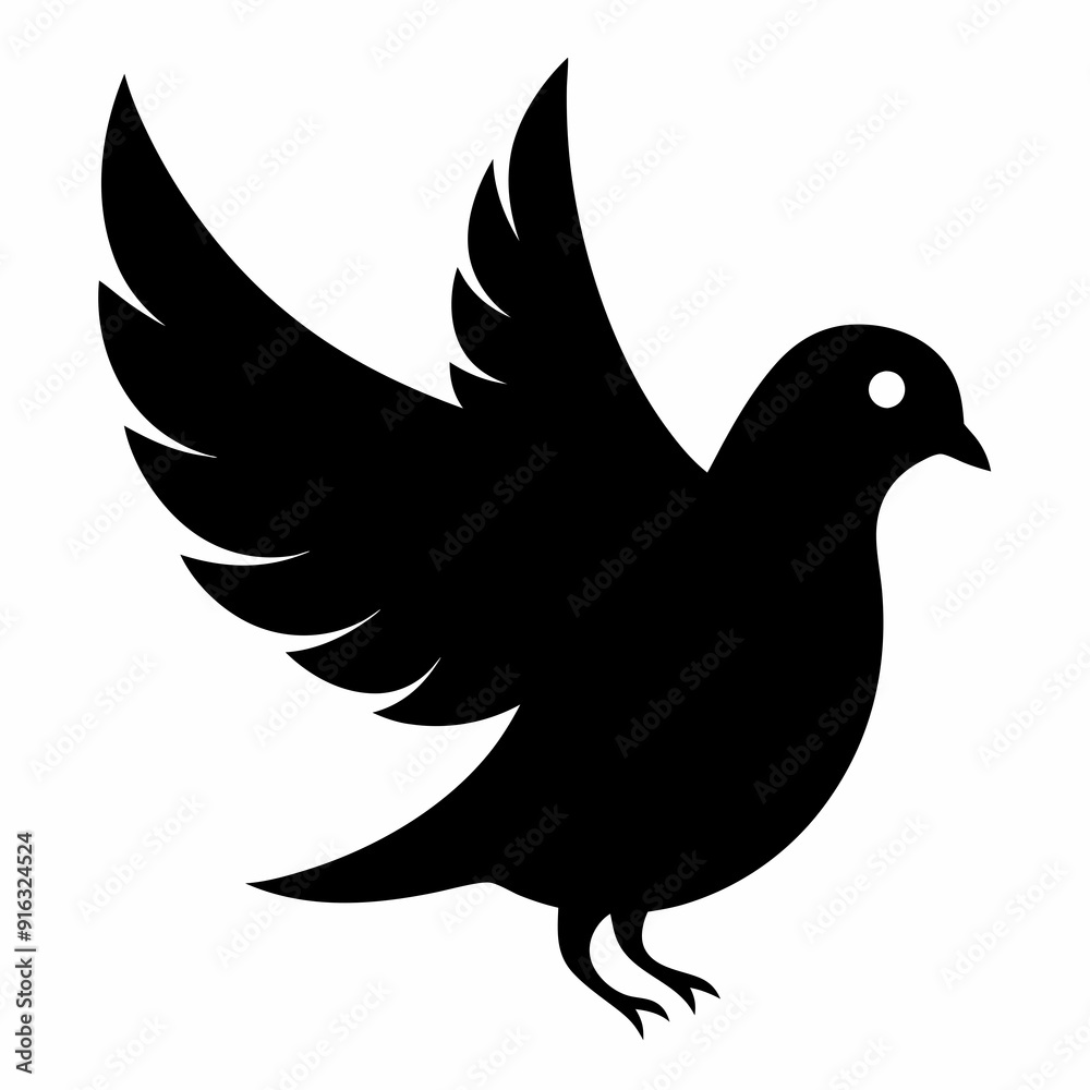 Fototapeta premium Dove of peace isolated on white background, dove vector illustration, bird on a branch vector art, dove silhouette, bird vector icon, bird on a branch line art, eps, dove on a branch cartoon