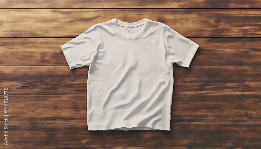 White T-shirt Mockup on a Wooden Background White T-shirt Mockup on a Wooden Background