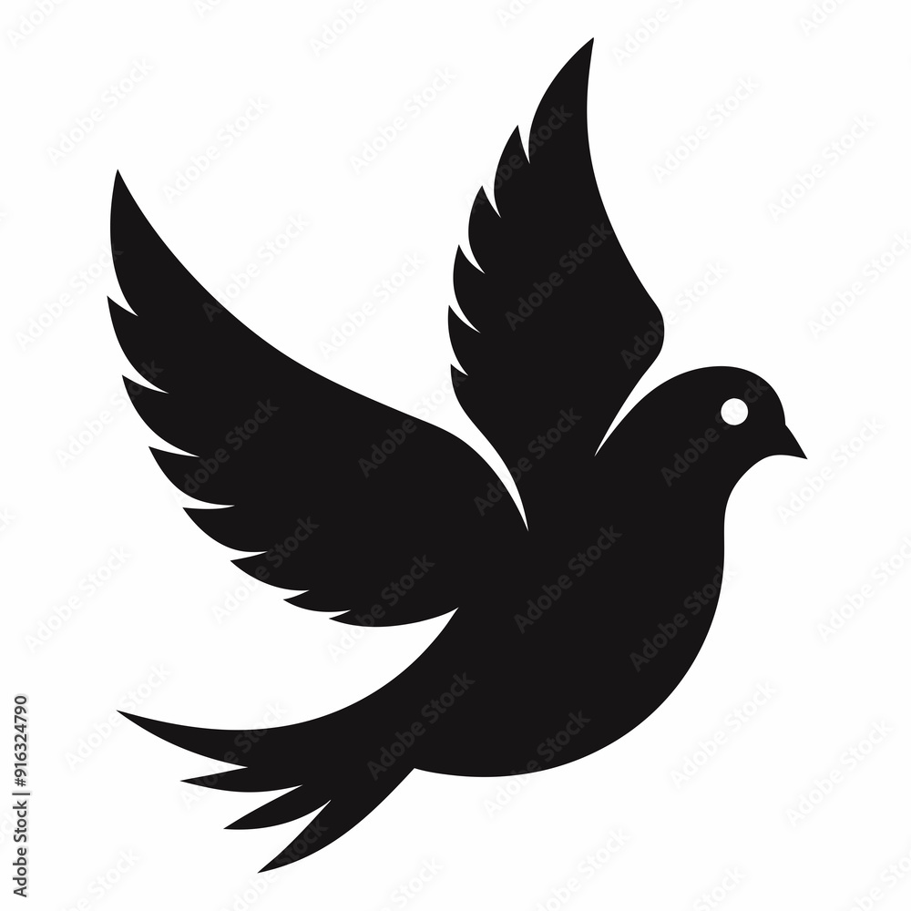 Obraz premium Dove of peace isolated on white background, dove vector illustration, bird on a branch vector art, dove silhouette, bird vector icon, bird on a branch line art, eps, dove on a branch cartoon