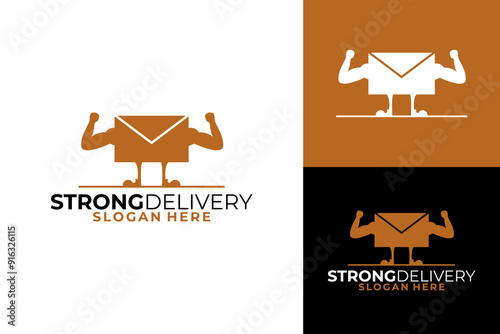 Strong Bodybuilder Envelope Deliveri Logo Design photo