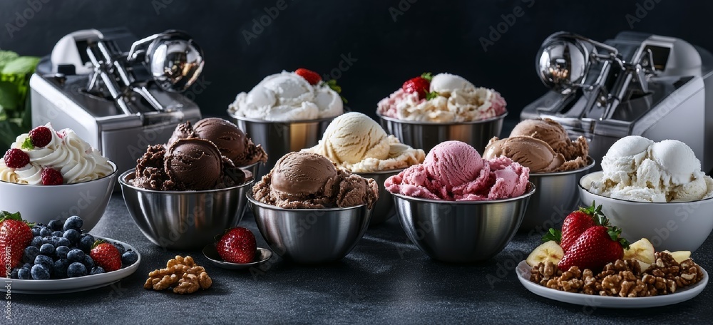 Assortment of Ice Cream Flavors and Toppings Assortment of Ice Cream Flavors and Toppings
