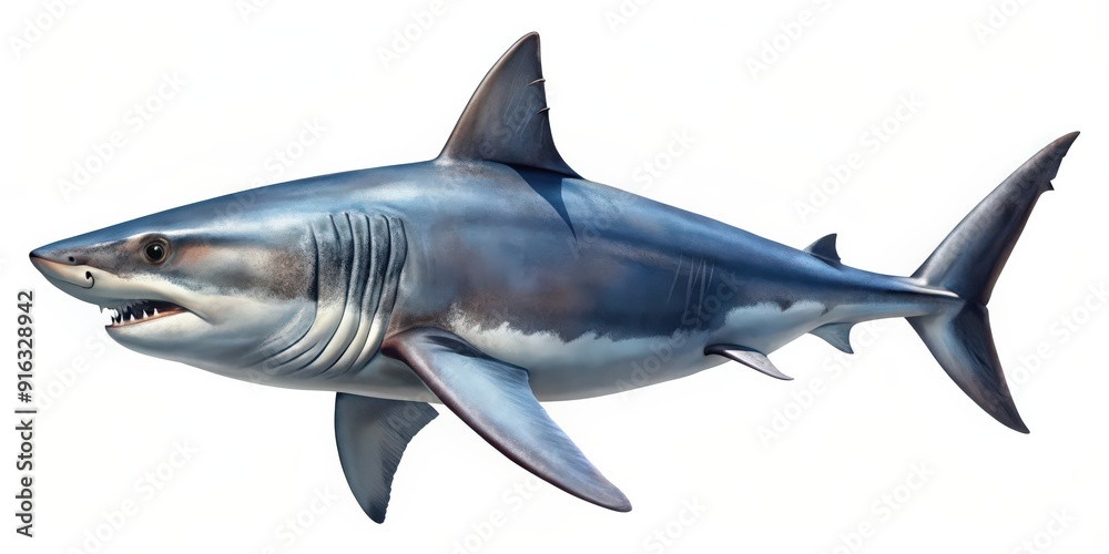 Naklejka premium Realistic full-body shark on background, perfect for design projects, shark, marine life, underwater, predator, fish