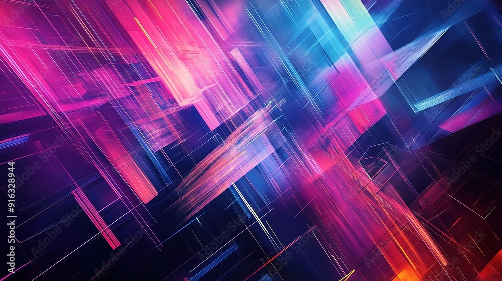 Abstract Neon Geometry: Vibrant, intersecting lines of neon pink, blue, and purple light dance in a dynamic, abstract composition. Abstract Neon Geometry: Vibrant, intersecting lines of neon pink, blue, and purple light dance in a dynamic, abstract composition.