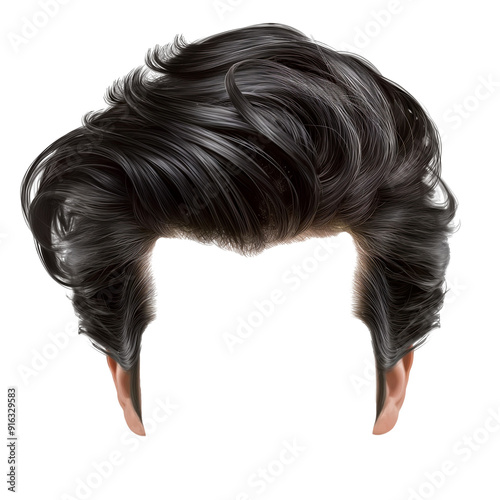 natural black short man hair wig on transparent background