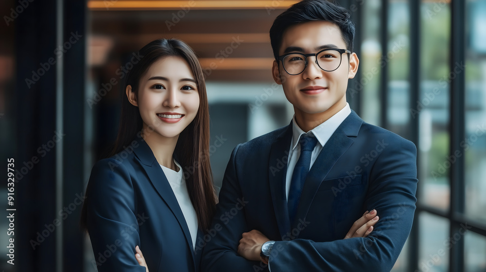 good looking asian business man and woman get job promotion good looking asian business man and woman get job promotion