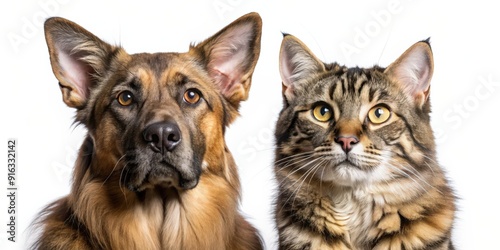 Big dog and cat staring at each other, big, dog, cat, pets, animals, staring, interaction, curious, friendship, domestic, animals