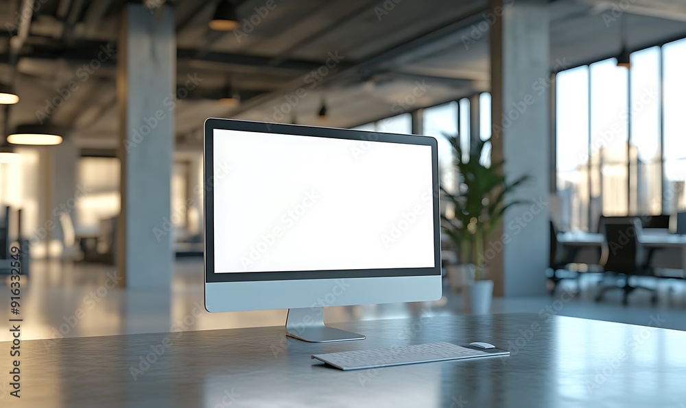 Modern Office Desktop with Blank Screen Modern Office Desktop with Blank Screen