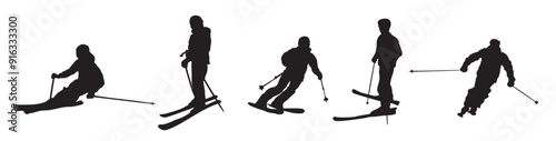 snow ski set silhouette isolated on white background