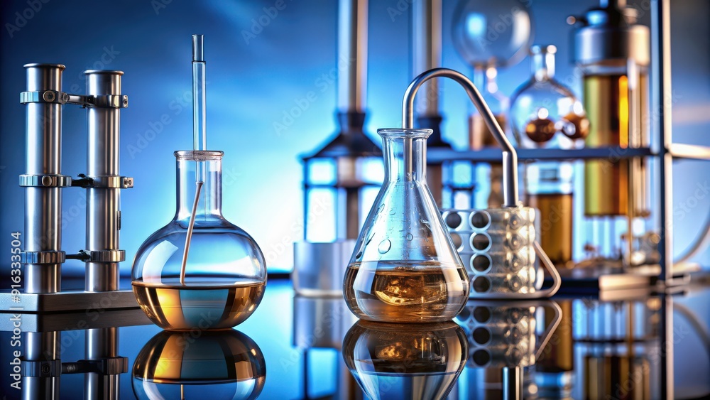 A detailed image of an analysis alembic and test tube in a laboratory setting, laboratory, chemistry, science, research A detailed image of an analysis alembic and test tube in a laboratory setting, laboratory, chemistry, science, research