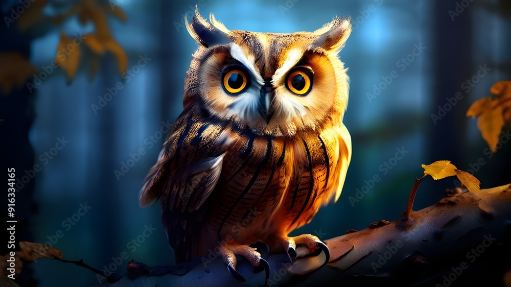 Realistic Digital Illustration of an Orange-Hued Owl with Intense Gaze Realistic Digital Illustration of an Orange-Hued Owl with Intense Gaze